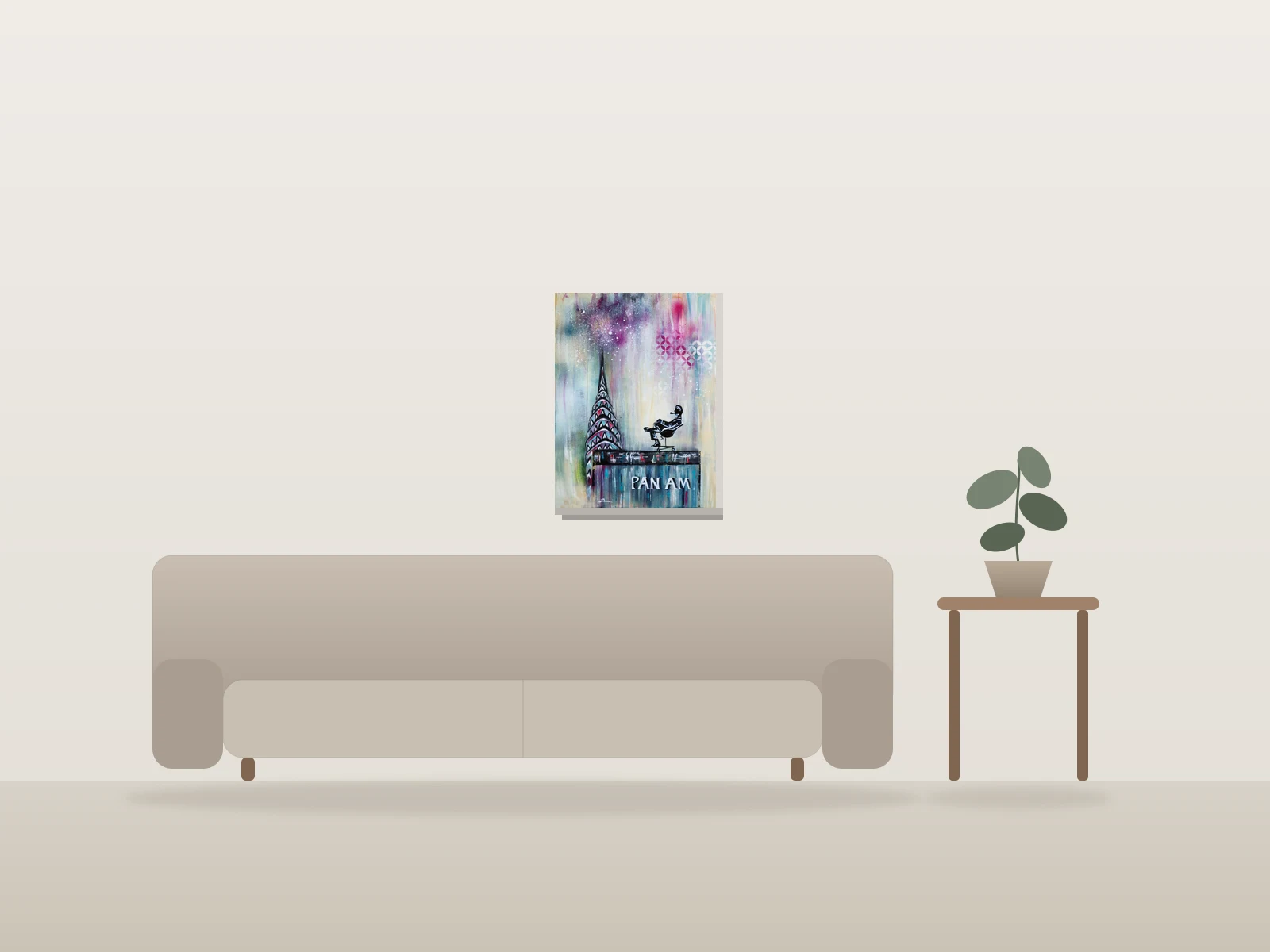 New York Moxie (VENDU) by Angela Bisson shown to scale in a room