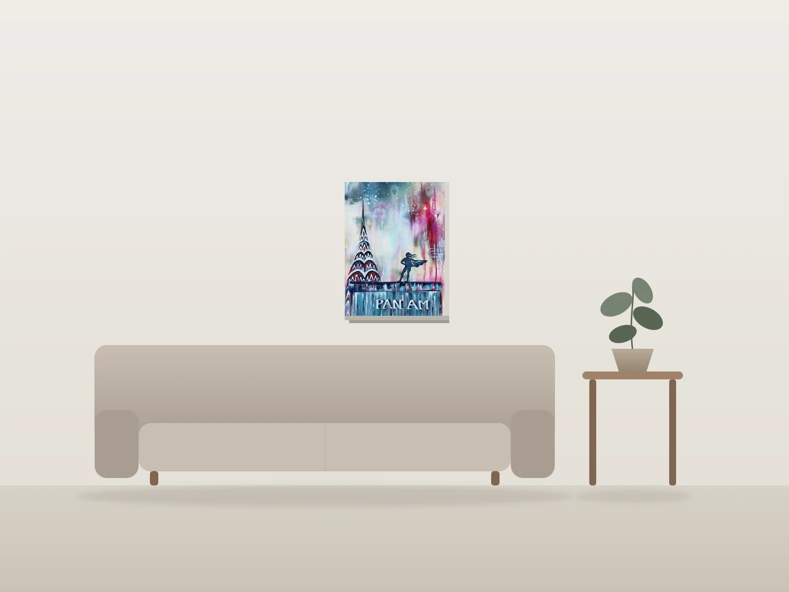 New York Moxie II (VENDU) by Angela Bisson shown to scale in a room
