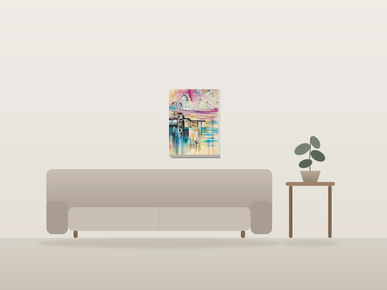 Harmony IX (VENDU) by Angela Bisson shown to scale in a room