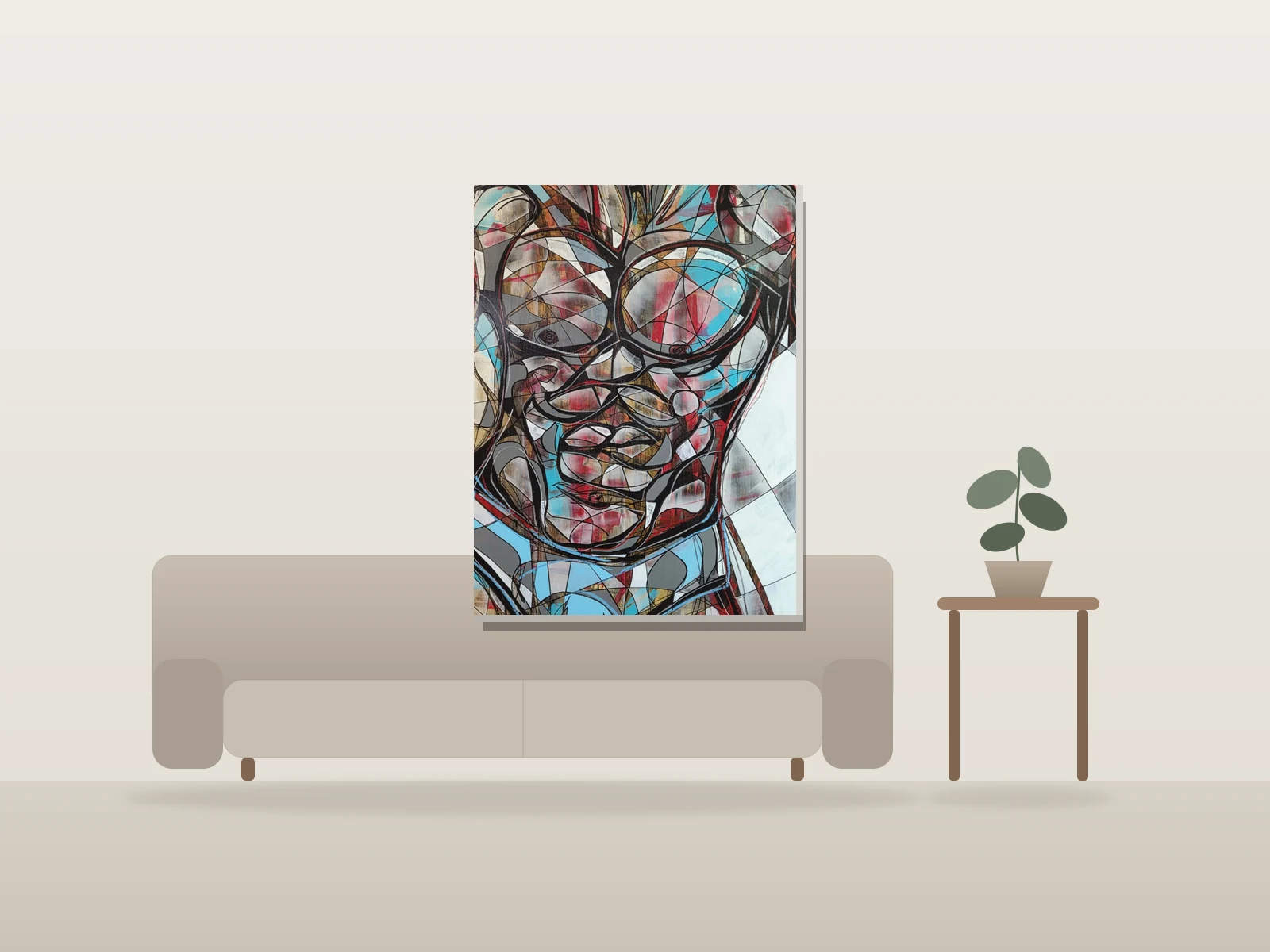 Le Sculpteur du Rivage by Nic Rage shown to scale in a room