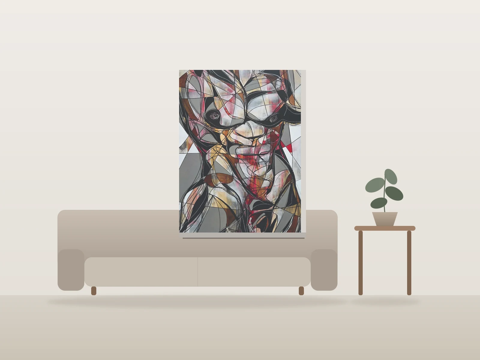 Des hommes avec qui je ferais de mauvaises choses avec toi ! – « Le Désir » by Nic Rage shown to scale in a room