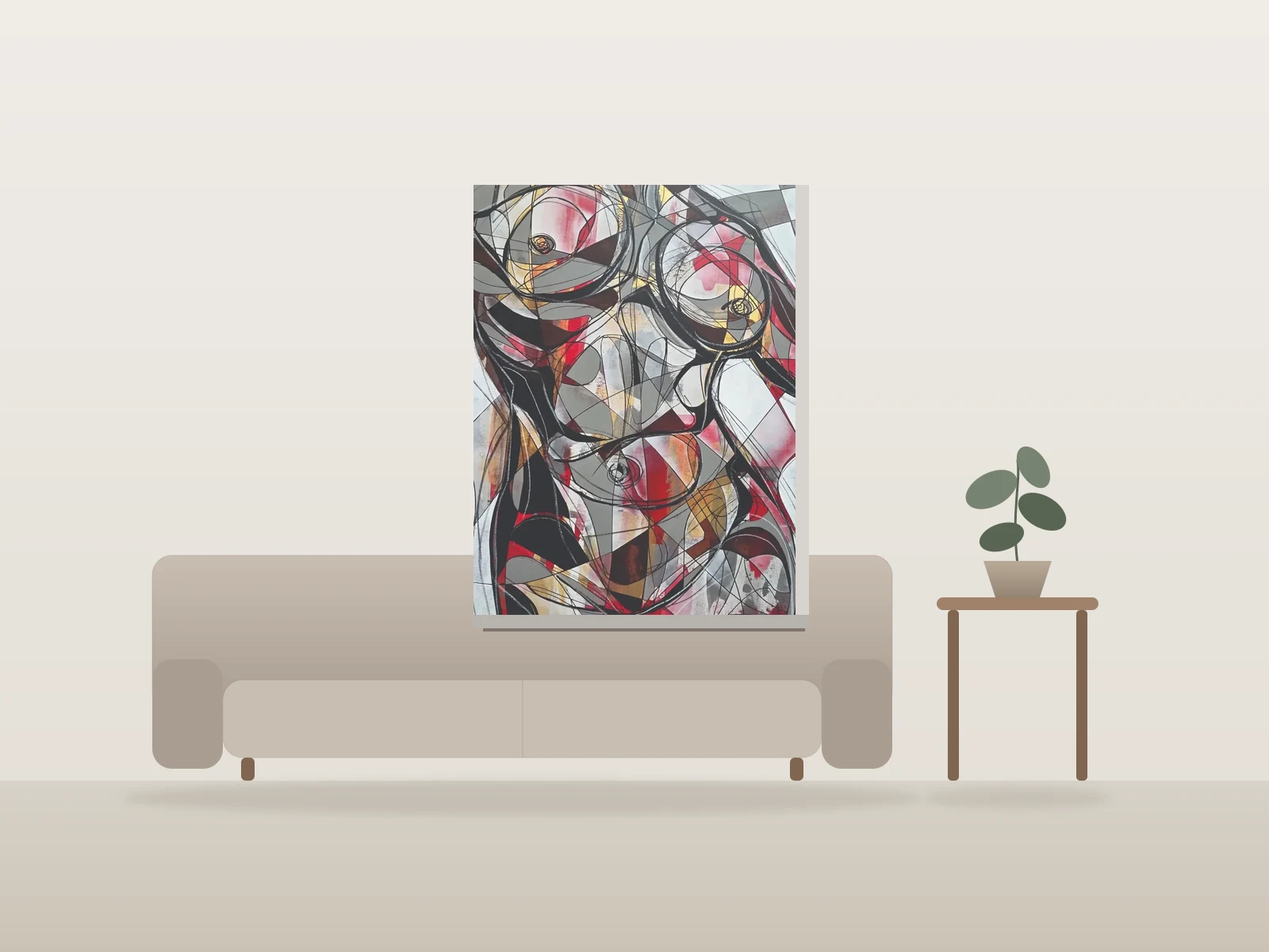 Des femmes avec qui je ferais de mauvaises choses avec toi ! – « Le Désir » by Nic Rage shown to scale in a room