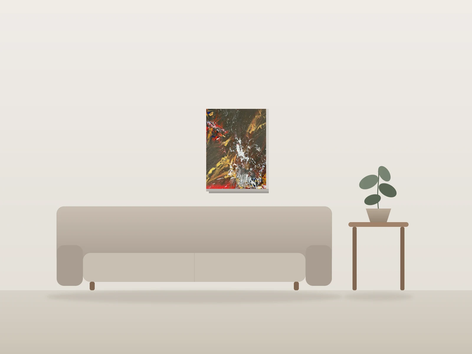 Chaos doré by Rabab eddahby shown to scale in a room