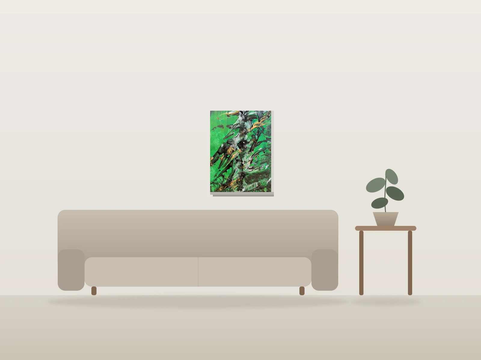 Énergie émeraude by Rabab eddahby shown to scale in a room