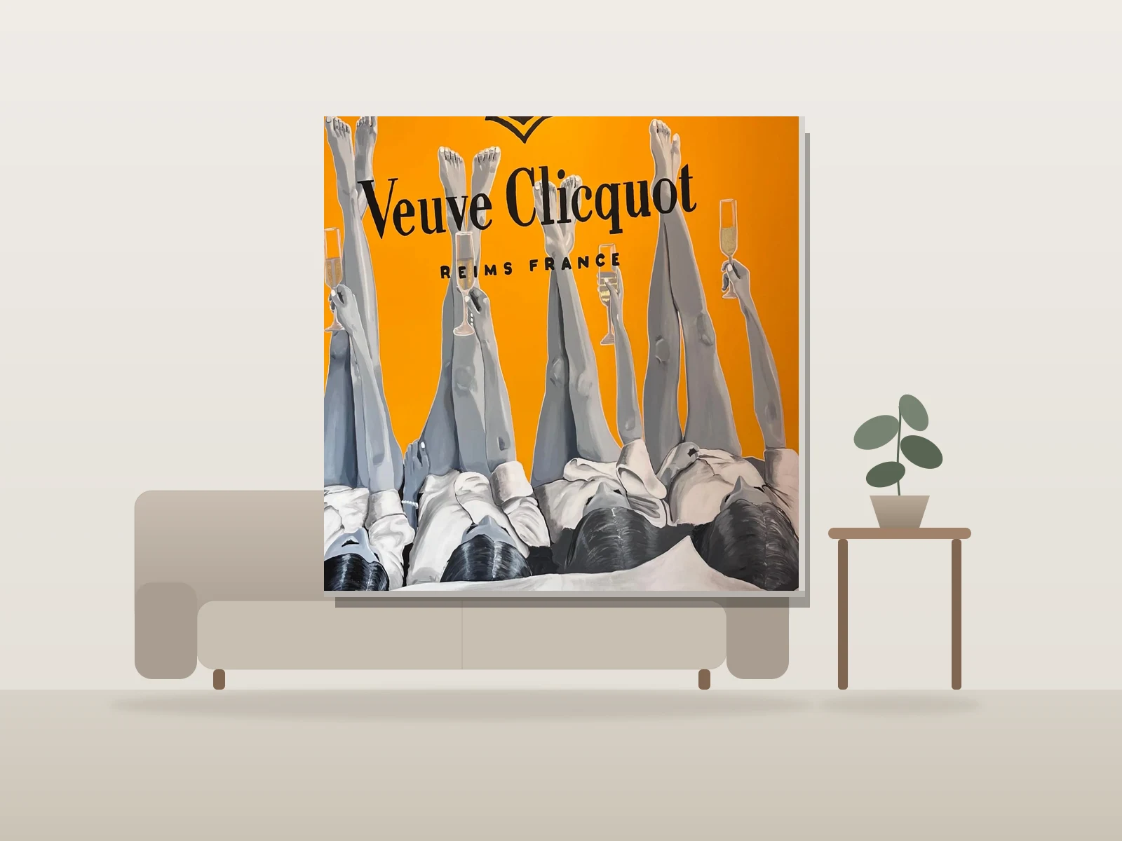 Veuve Clicquot par Mel Roy présentée à l'échelle dans une pièce