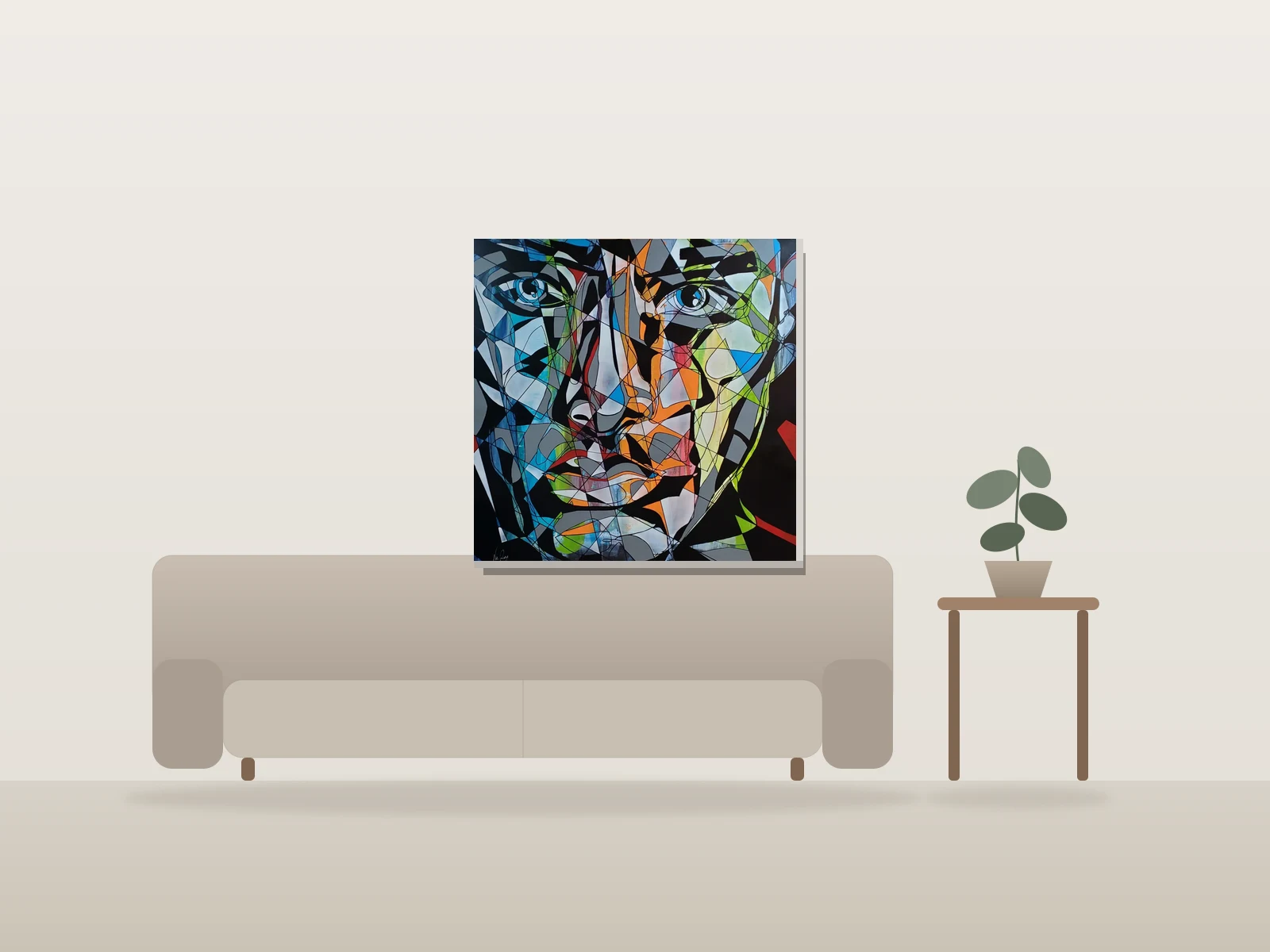 Blue Rebel! by Nic Rage shown to scale in a room