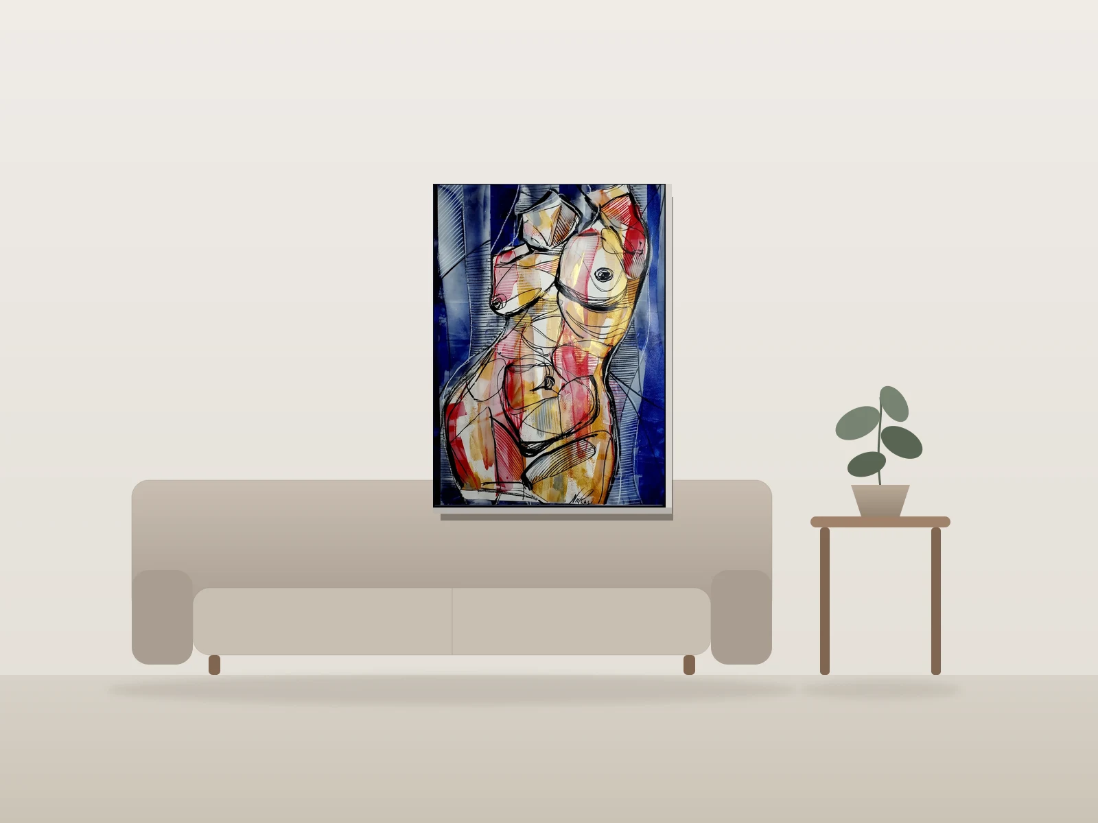 Muse Le rouge et or de ta peau étude by Nic Rage shown to scale in a room