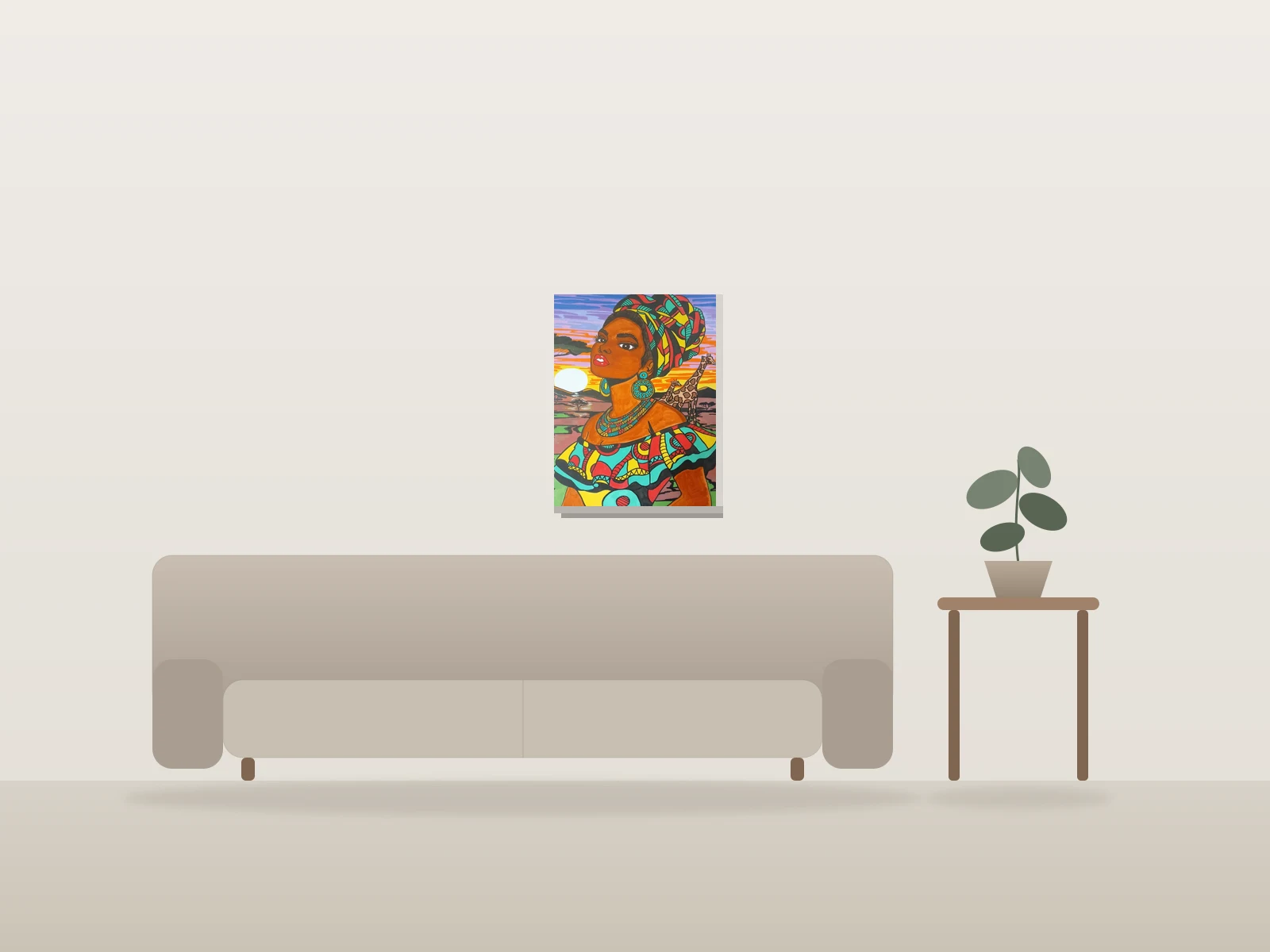 Lolita africaine by Rioux artiste shown to scale in a room