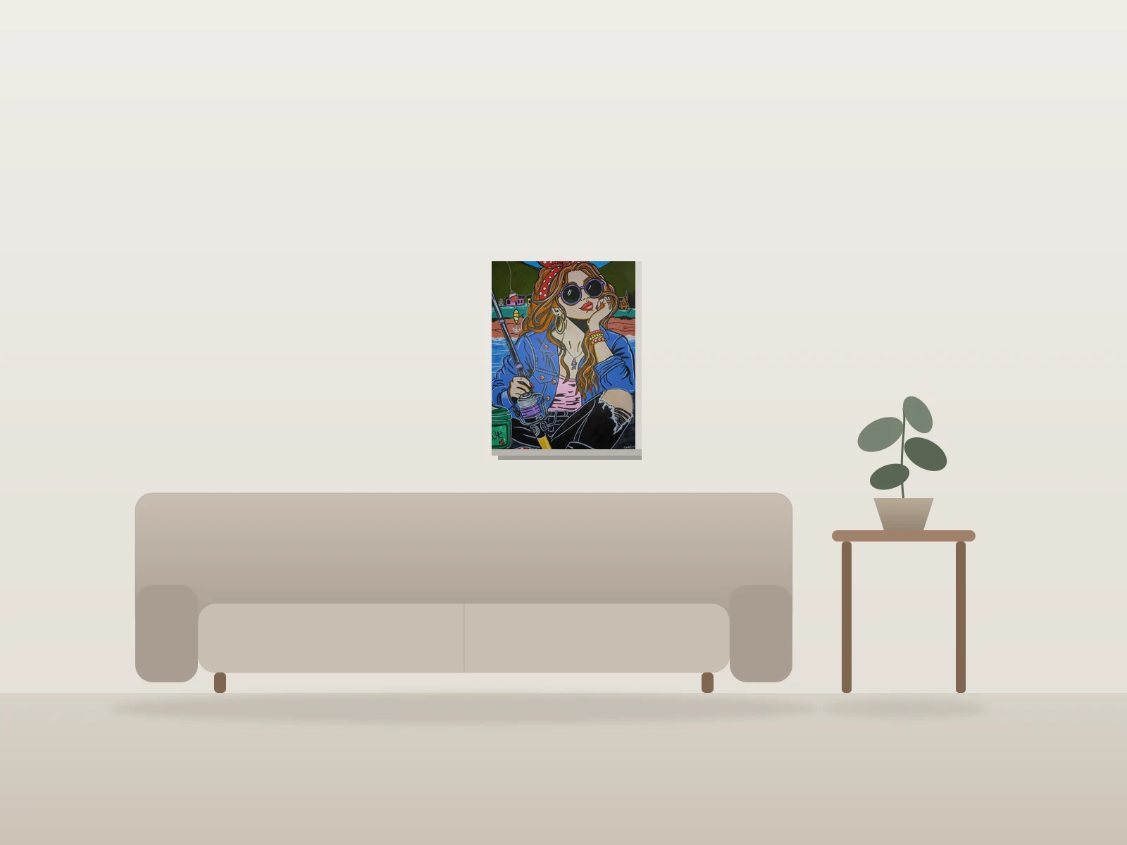 Au quai pécher by Rioux artiste shown to scale in a room