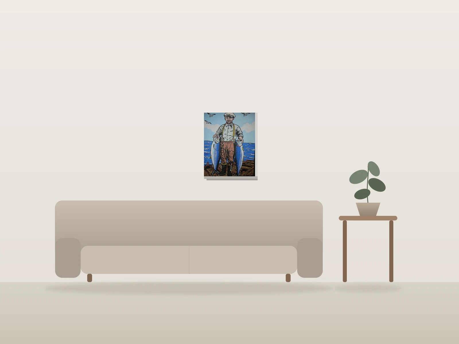 Philibert by Rioux artiste shown to scale in a room