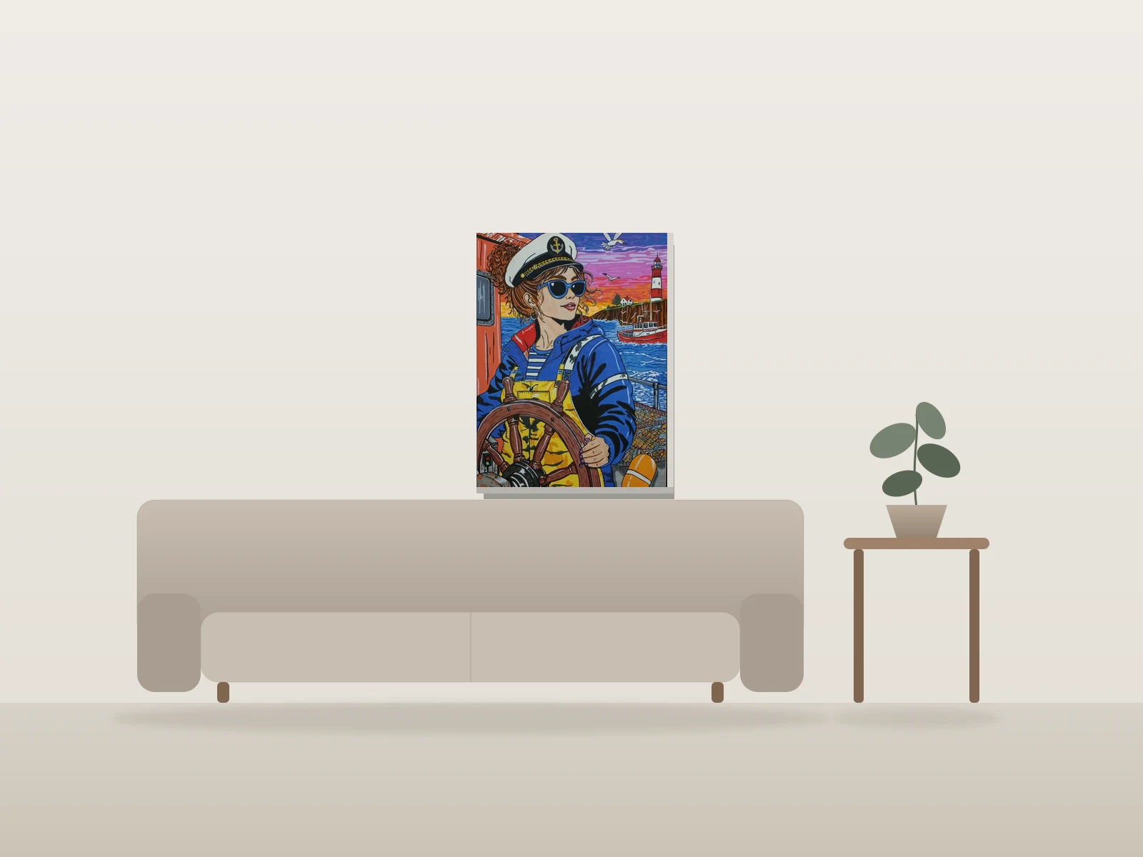 La capitaine de homardier by Rioux artiste shown to scale in a room