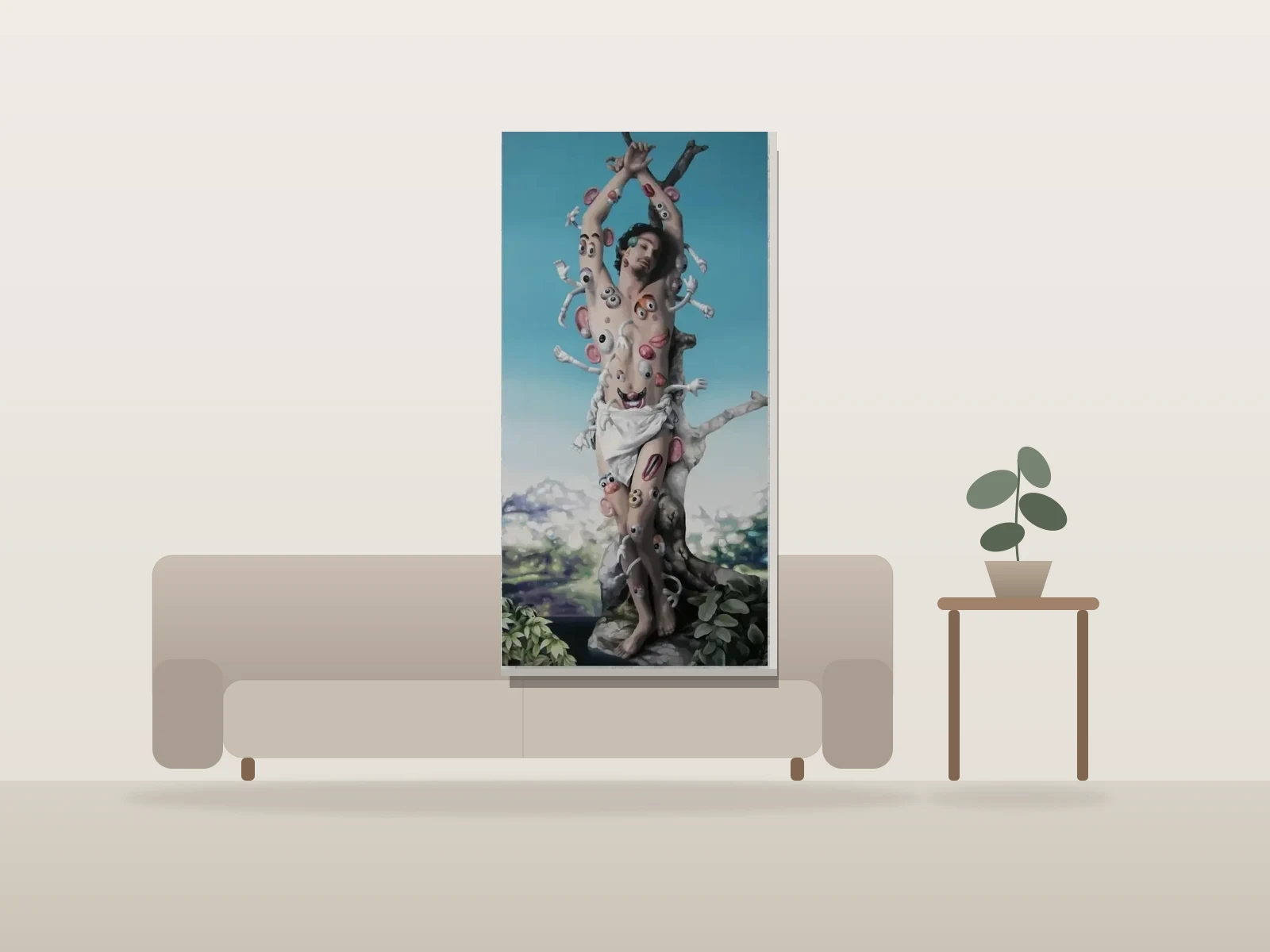 Le martyre de Saint-Sébastien by Charles-Antoine Boutin shown to scale in a room