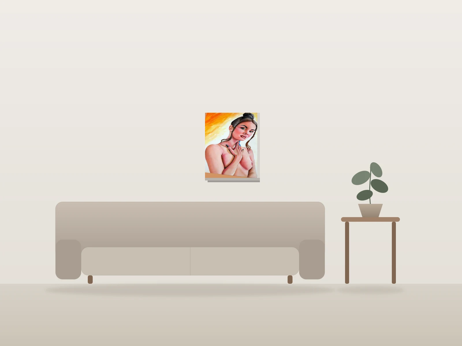 Orange sanguine by zeffino shown to scale in a room