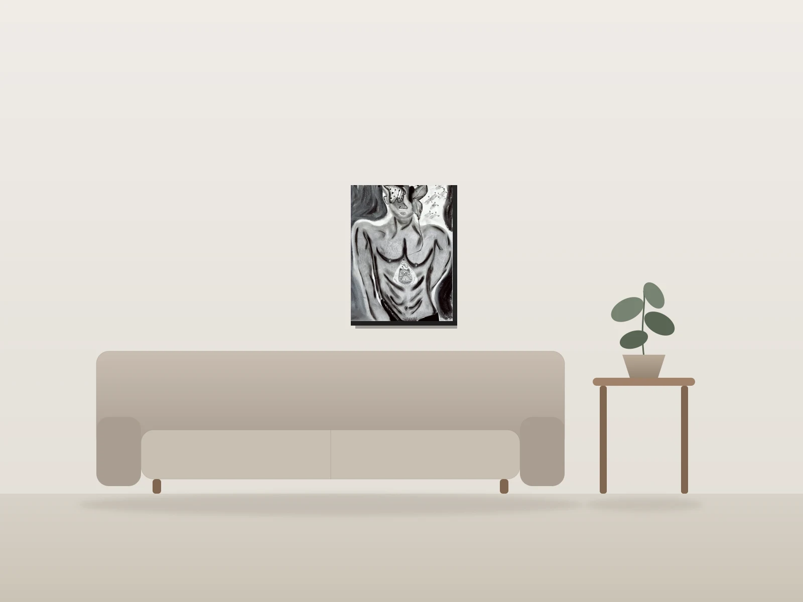 Humania Burdened Chrysalis by Maii Michaella Miatti Fallara shown to scale in a room