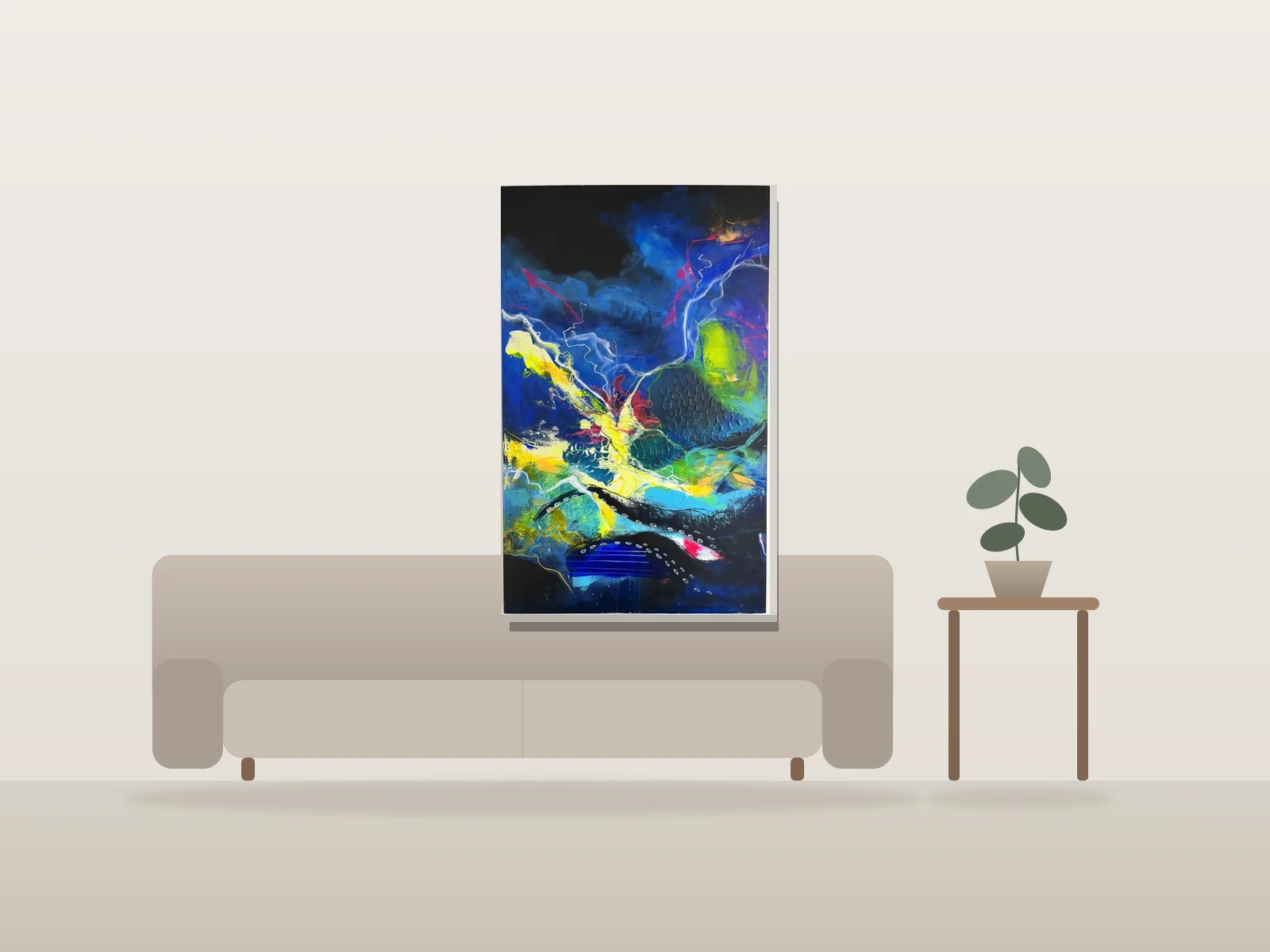 Tempête by MJ shown to scale in a room