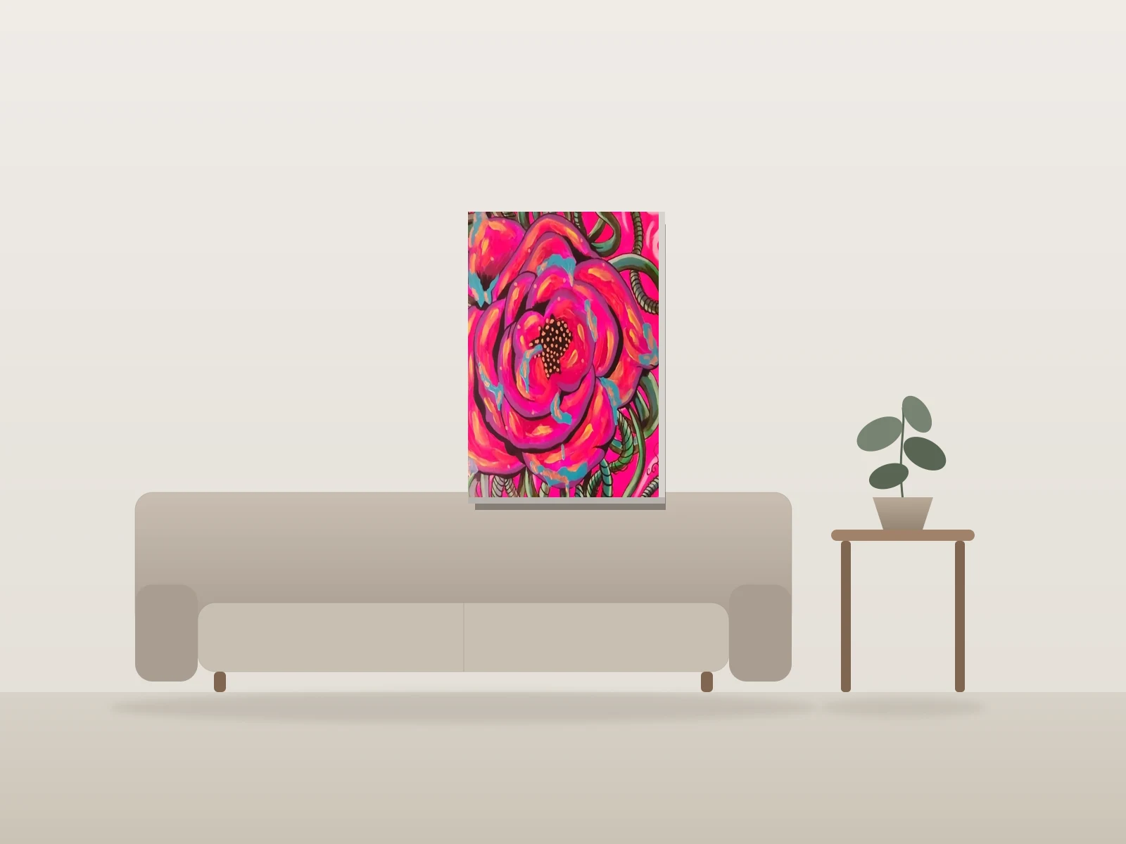 Hémorragie florale par Atica Colors présentée à l'échelle dans une pièce