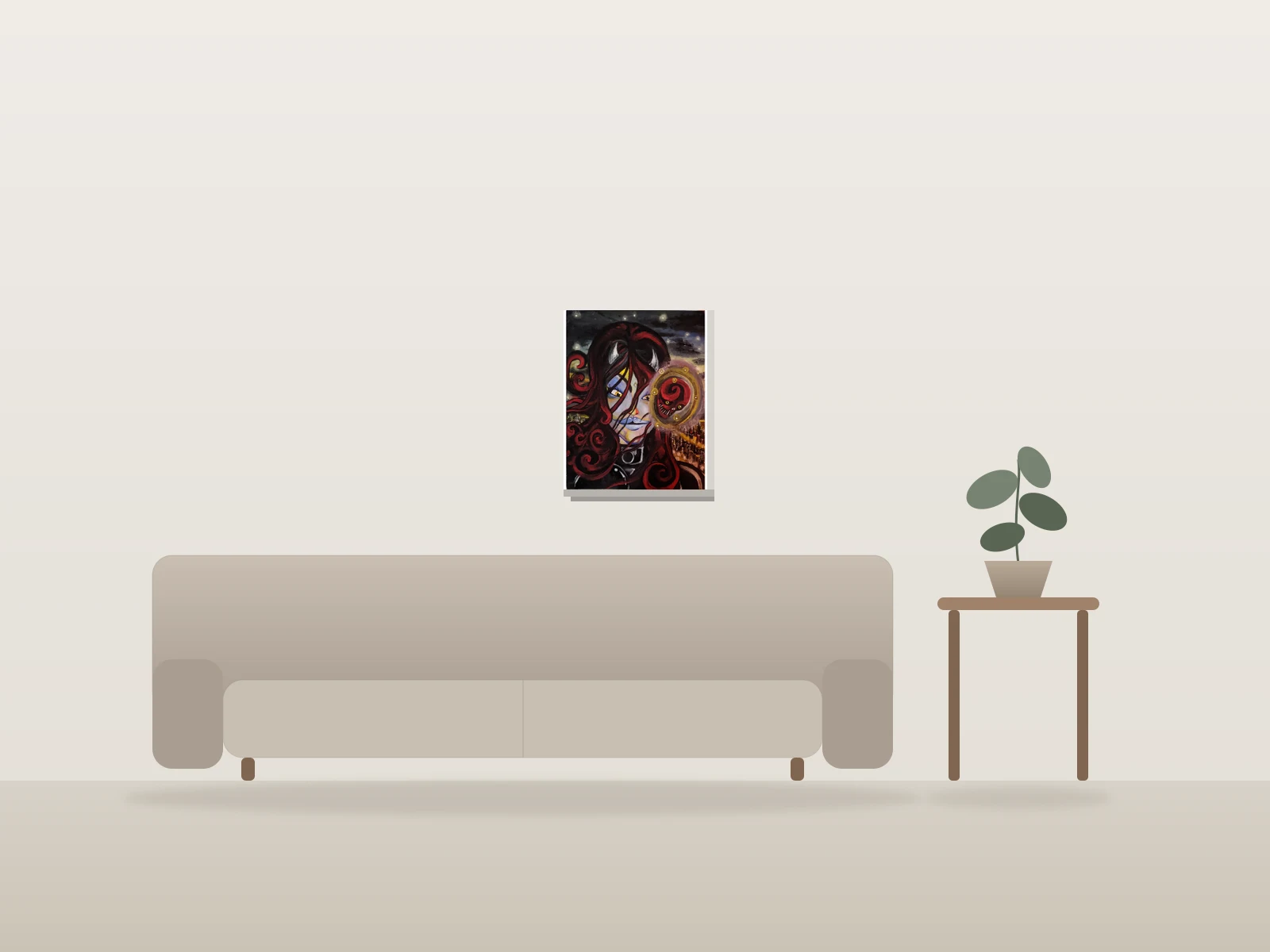 «This Woman» by Miss.de Chevigny shown to scale in a room