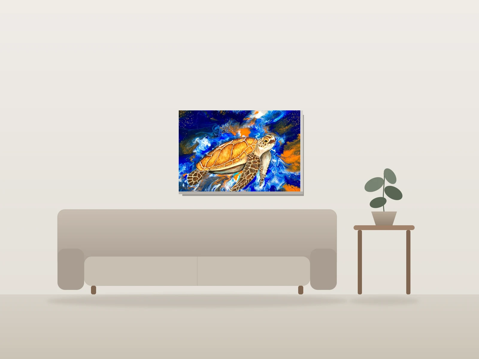 Amina by Textures et reliefs shown to scale in a room