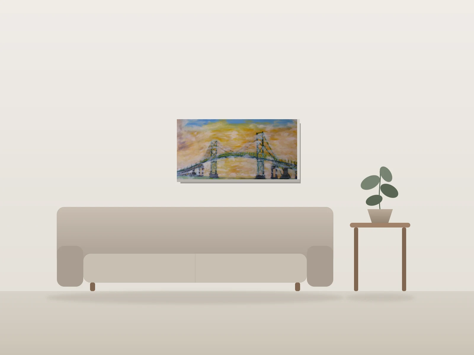 Pont de l'Île by Manon Pouliot artiste peintre shown to scale in a room