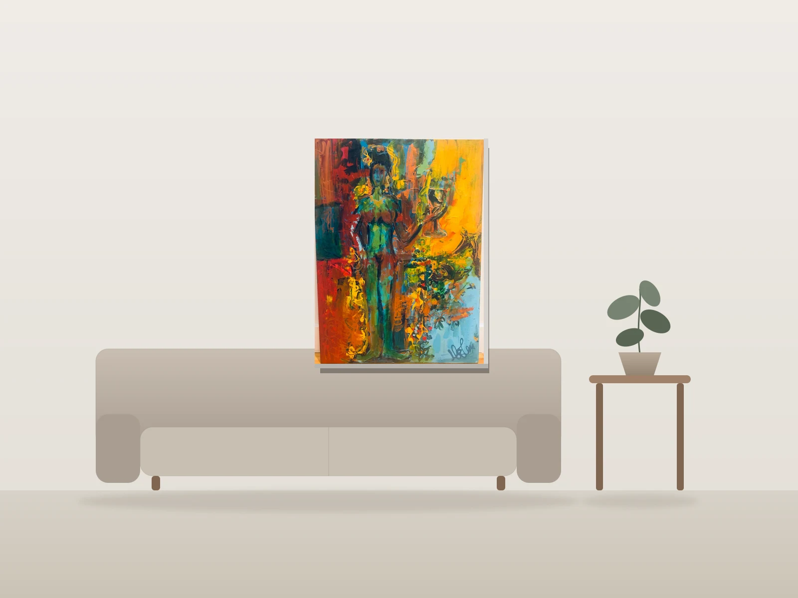 Reine de Coupe by Melen shown to scale in a room