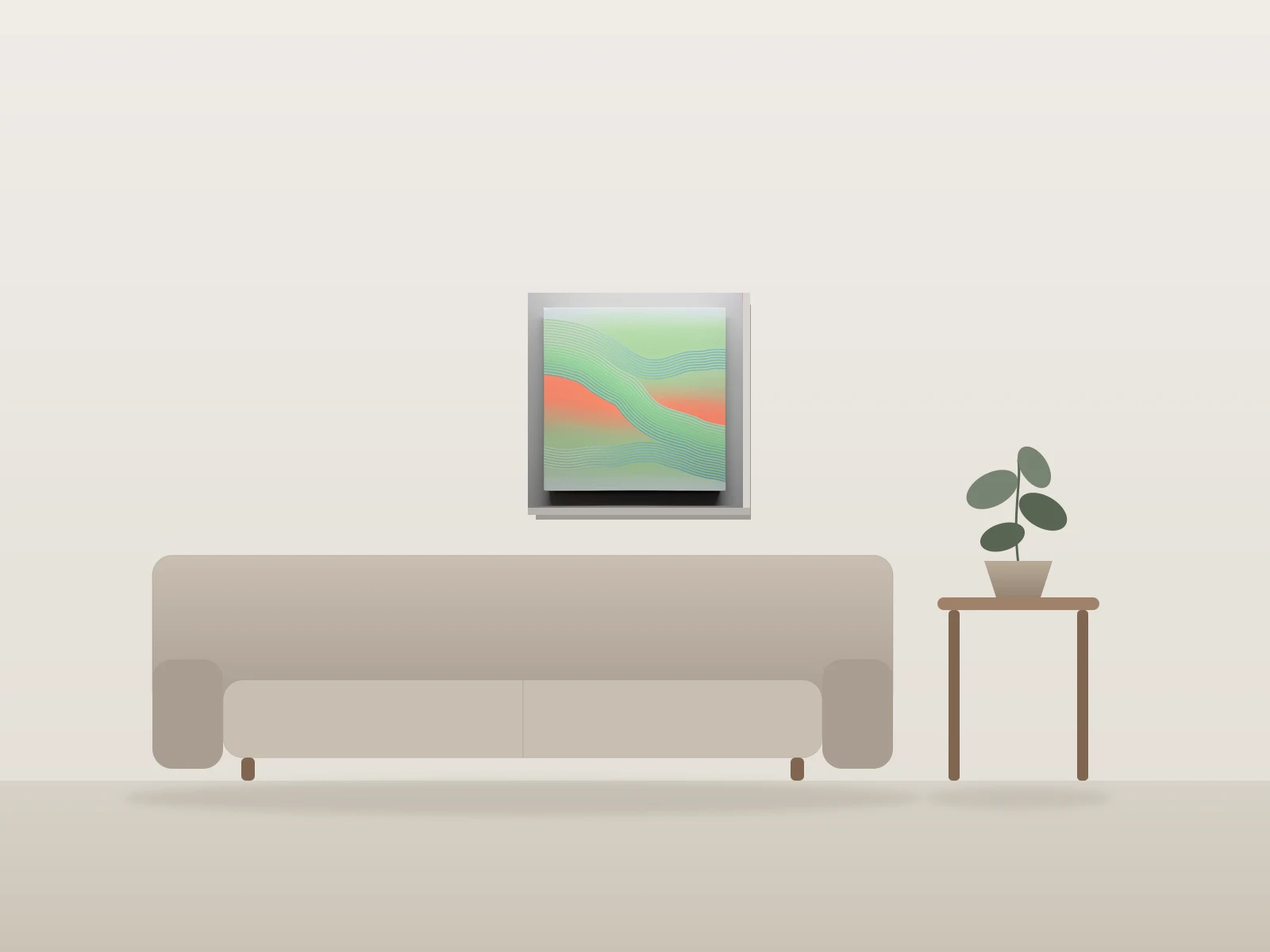 Glitch by MK Lavigne shown to scale in a room