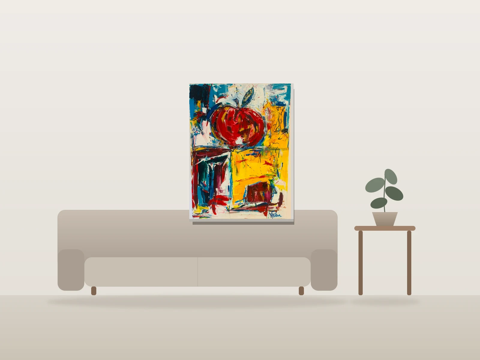 Pomme by Melen shown to scale in a room