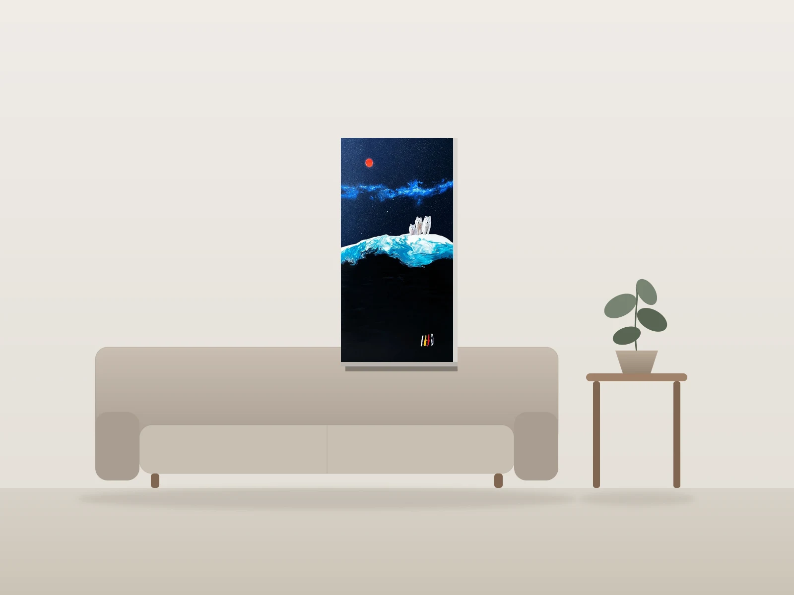 Nous trois by Bruno W Tomei shown to scale in a room