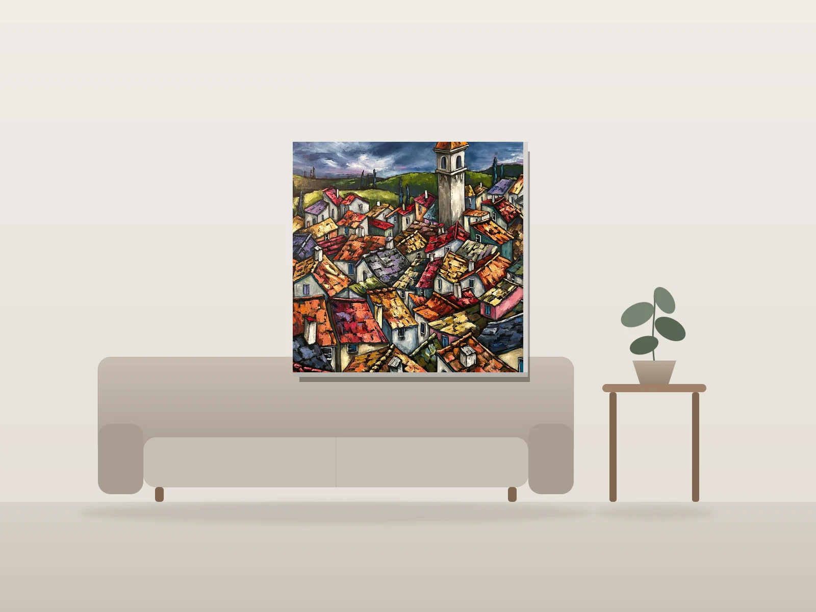 Vue du ciel by Sylvie Lauzon shown to scale in a room