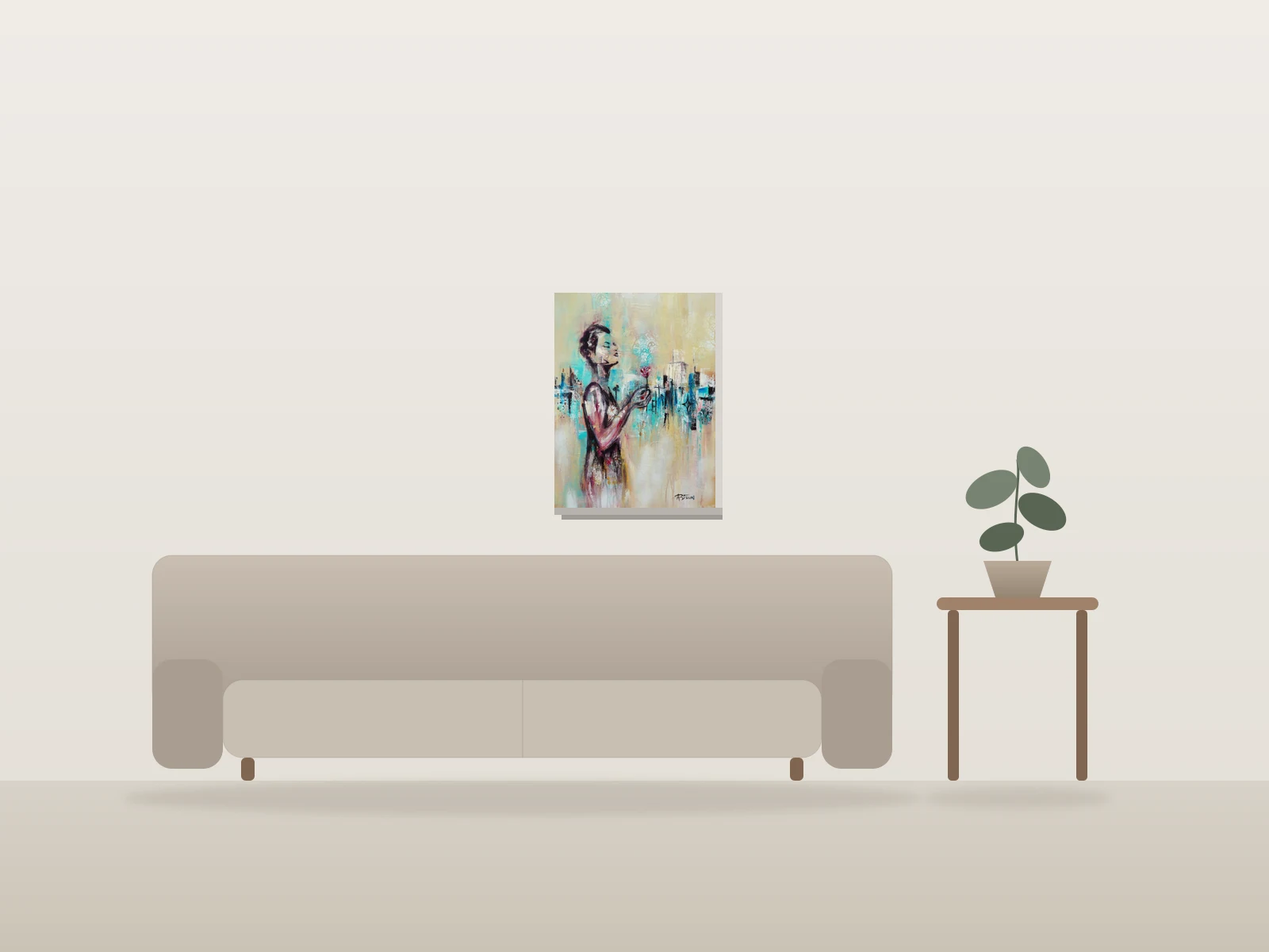 A rose is a rose by Angela Bisson shown to scale in a room