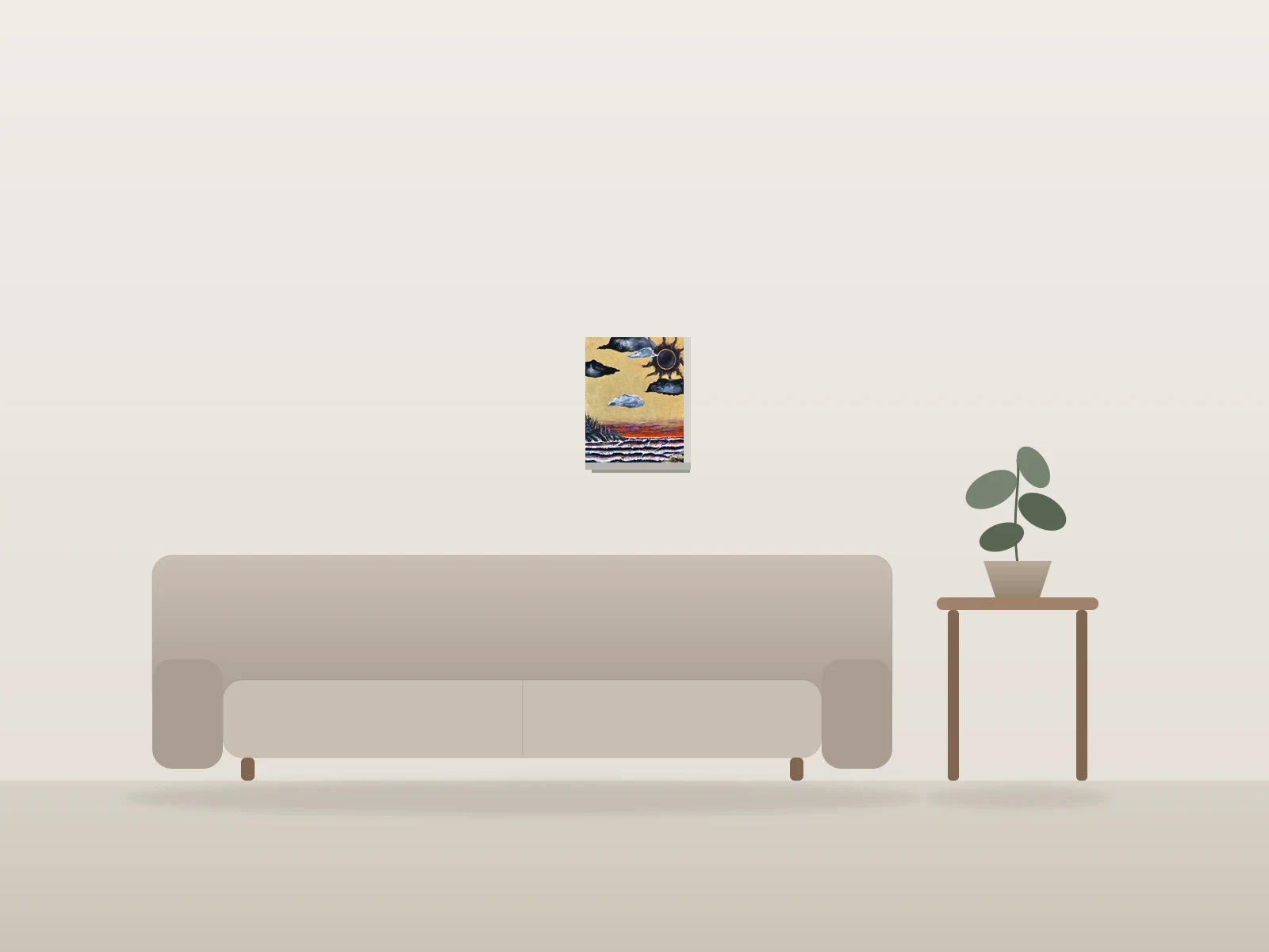 Éveil by Monique Boudreau shown to scale in a room