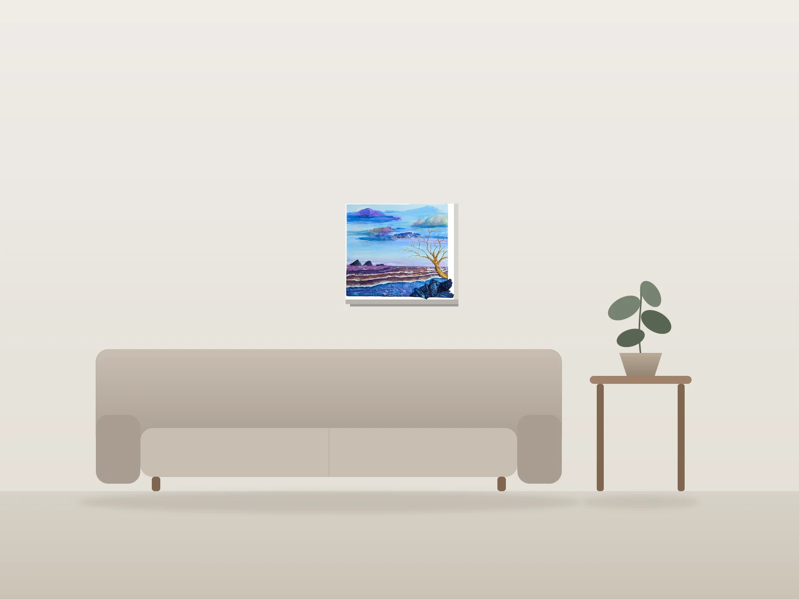 L'île enchantée by Monique Boudreau shown to scale in a room