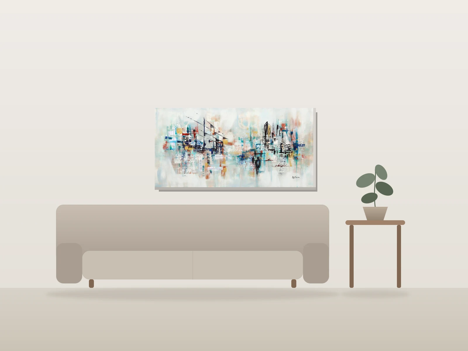 Témoignage en couleurs by Angela Bisson shown to scale in a room