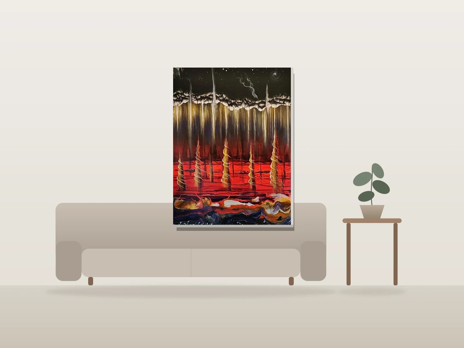 L'enfer by Monique Boudreau shown to scale in a room