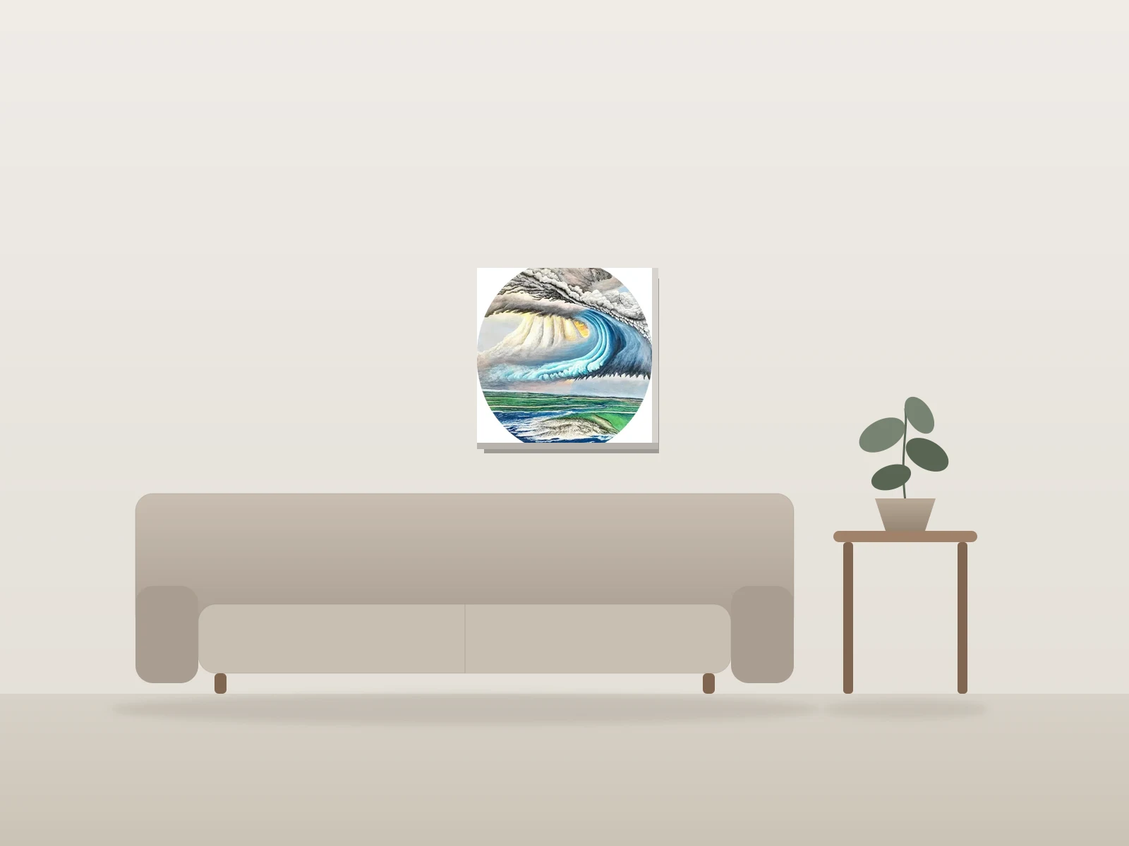 Marée nuageuse by Monique Boudreau shown to scale in a room
