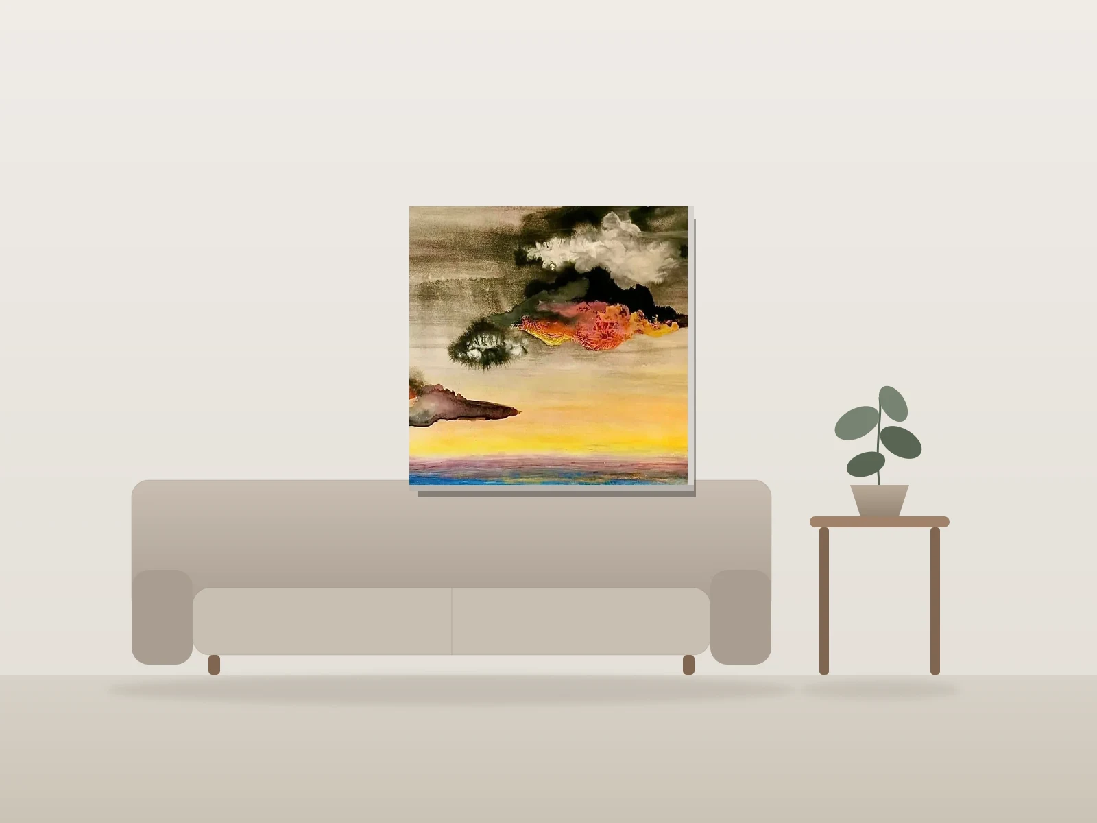 Radioactive by Monique Boudreau shown to scale in a room