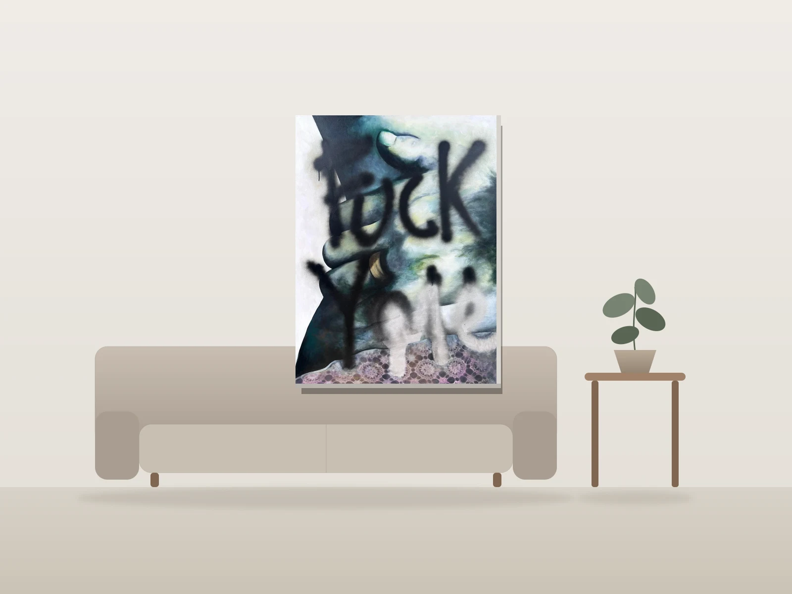 Fuck toute by Arseneau shown to scale in a room