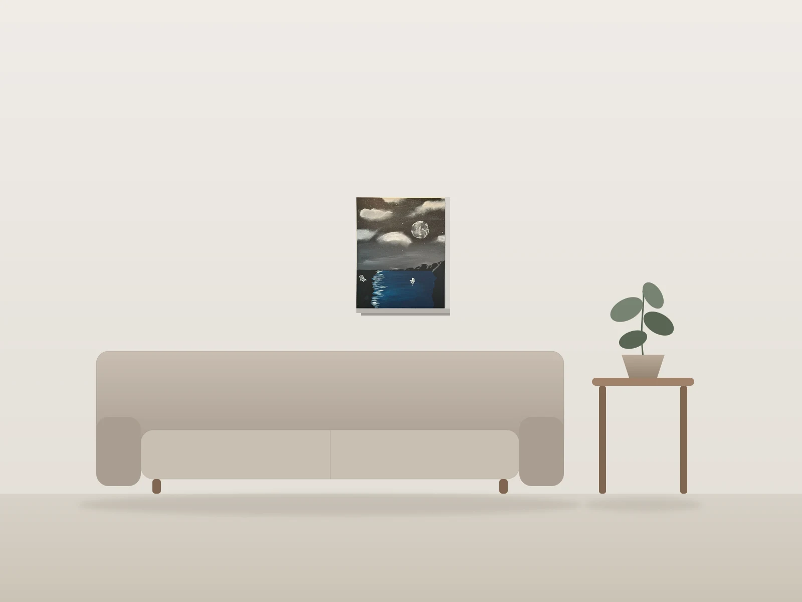 Pleine lune silencieuse by Christine Lantin shown to scale in a room