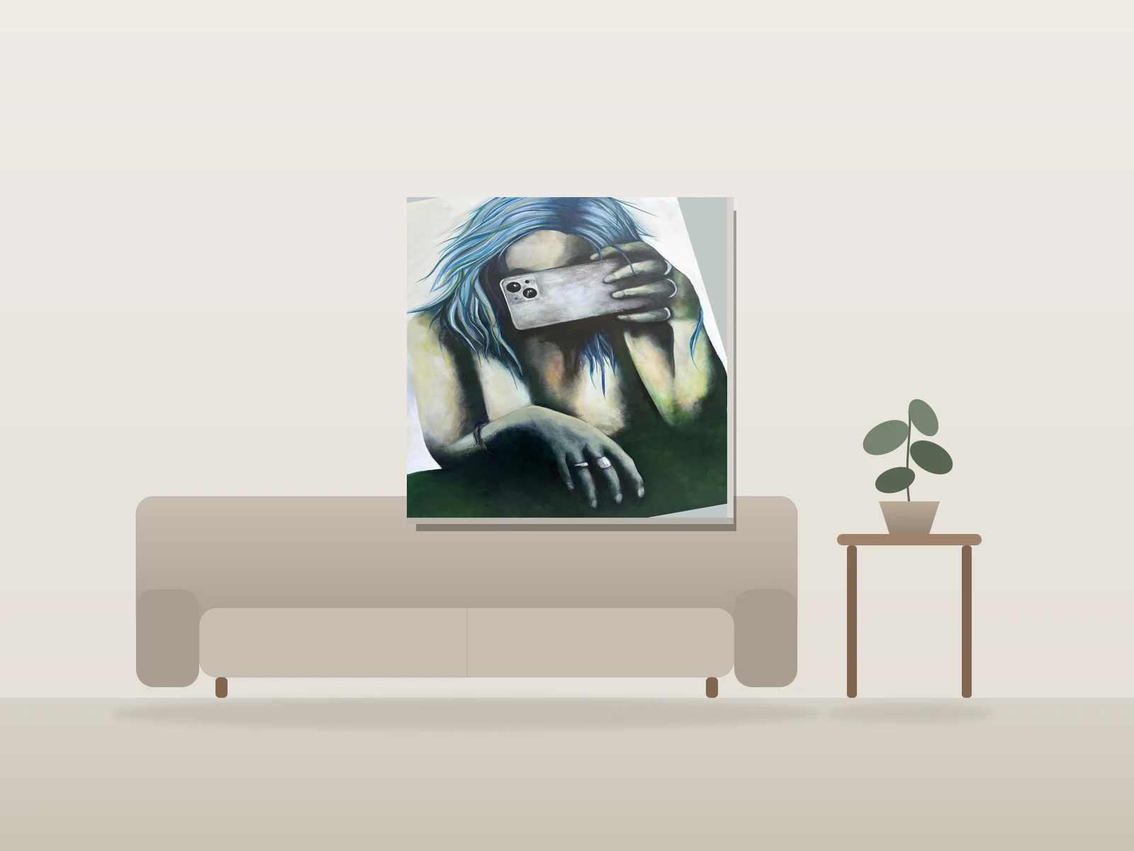 Solitude et velours vert by Arseneau shown to scale in a room