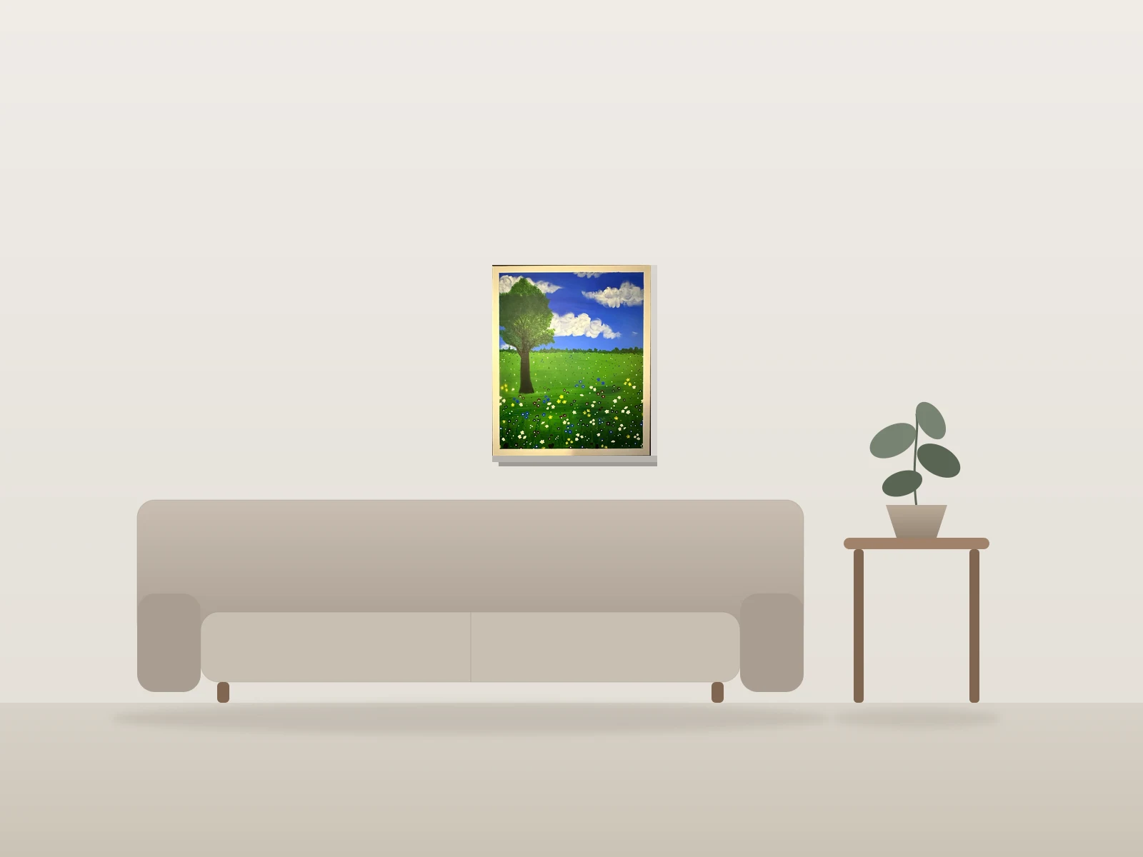 Fleurs d’été by Christine Lantin shown to scale in a room