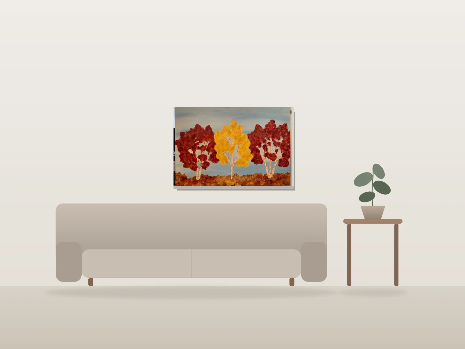Été Amérindien by D Leclerc shown to scale in a room