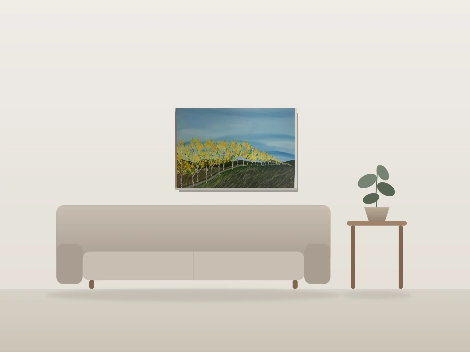 Mystérieux chemin d’automne by D Leclerc shown to scale in a room