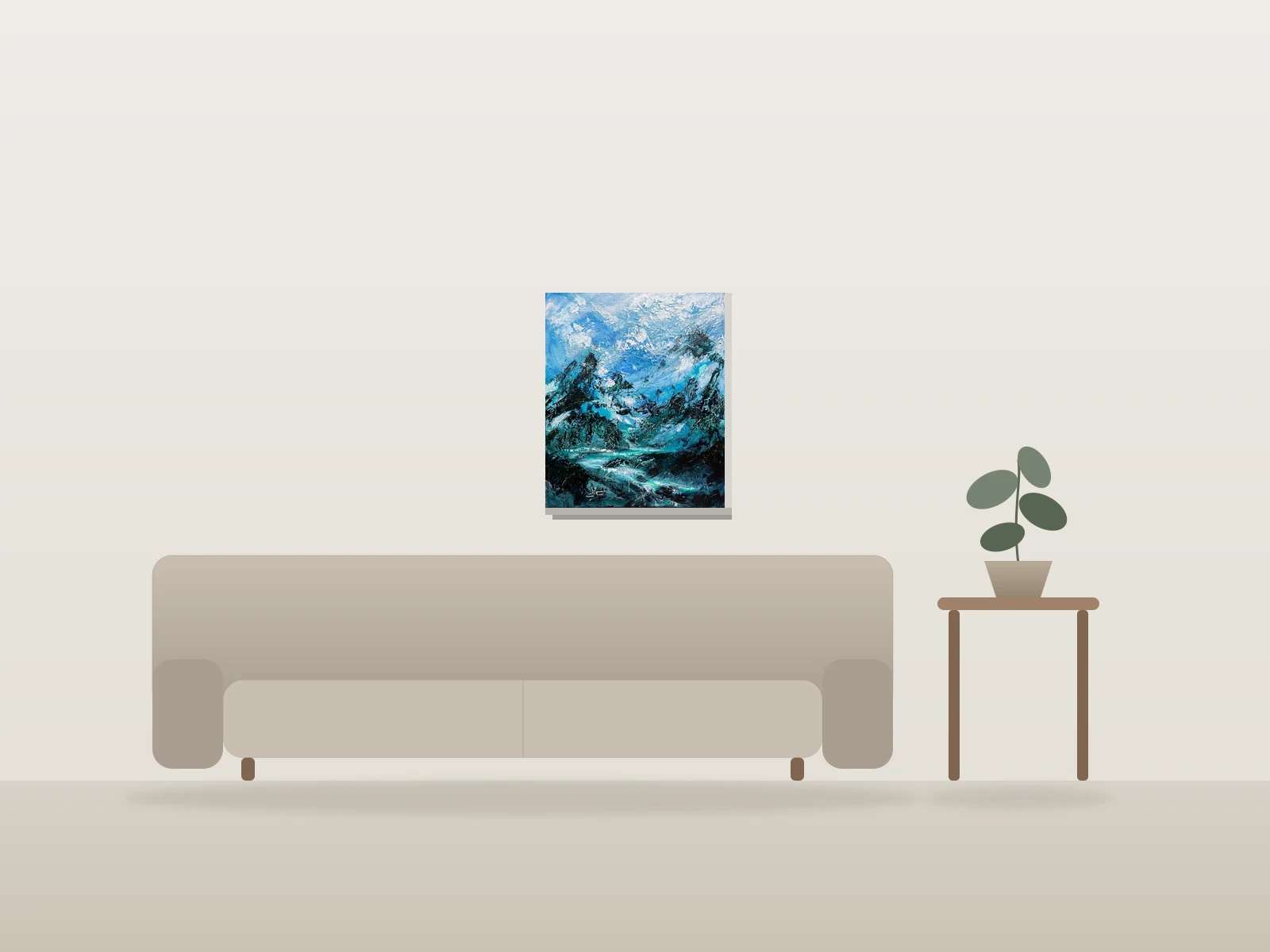 Entre ciel et glacier by Diane Beaulieu shown to scale in a room