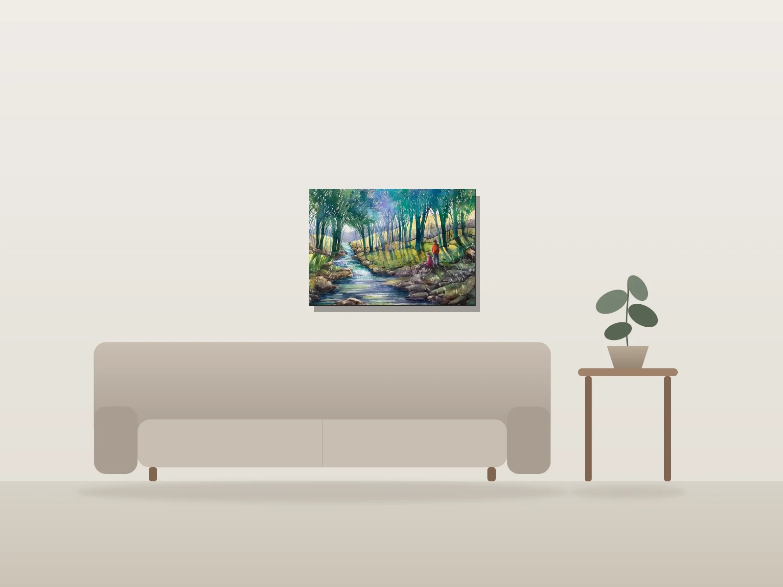 Murmure des bois by Diane Beaulieu shown to scale in a room