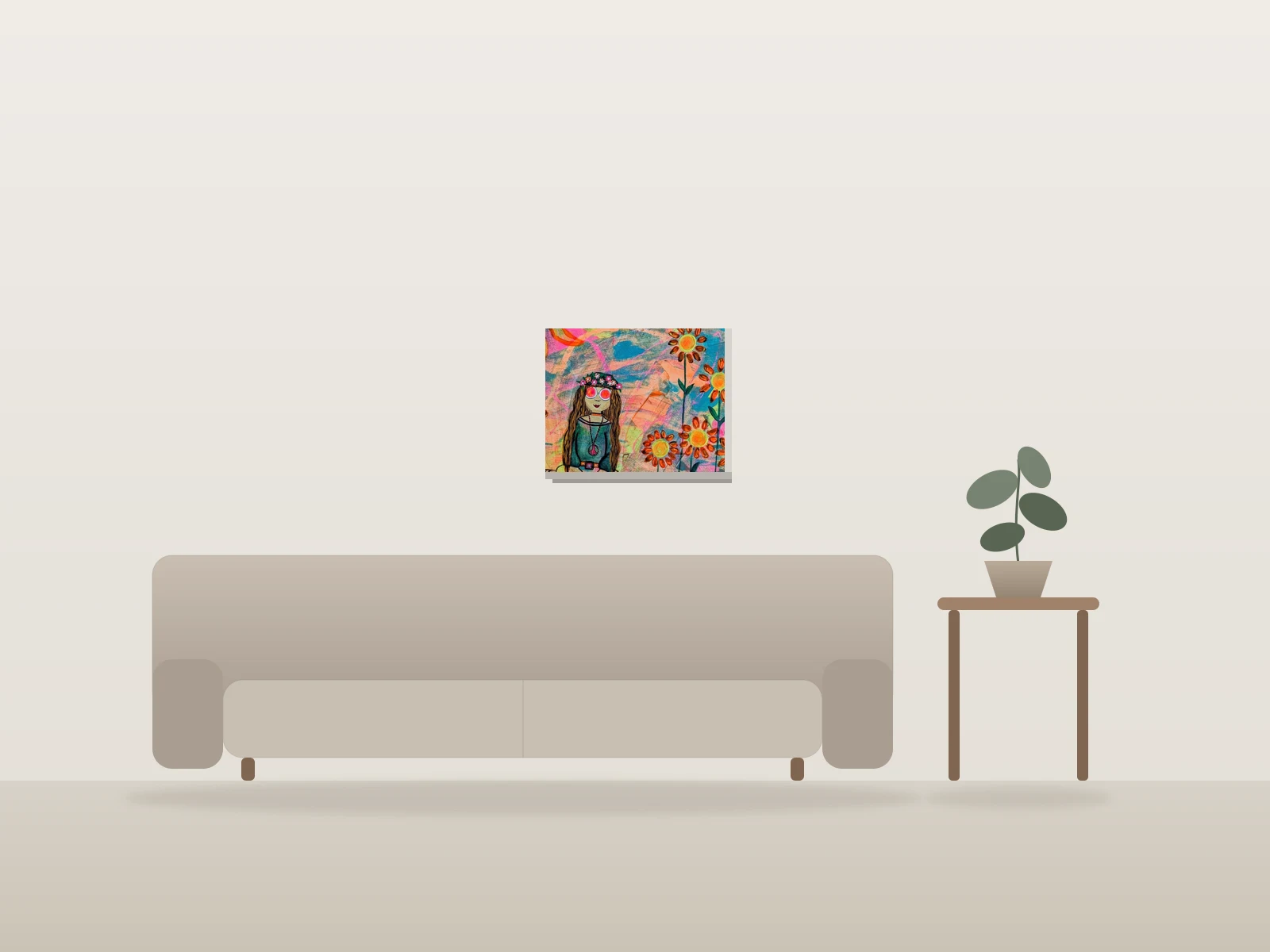 Peace and love par Sophie présentée à l'échelle dans une pièce