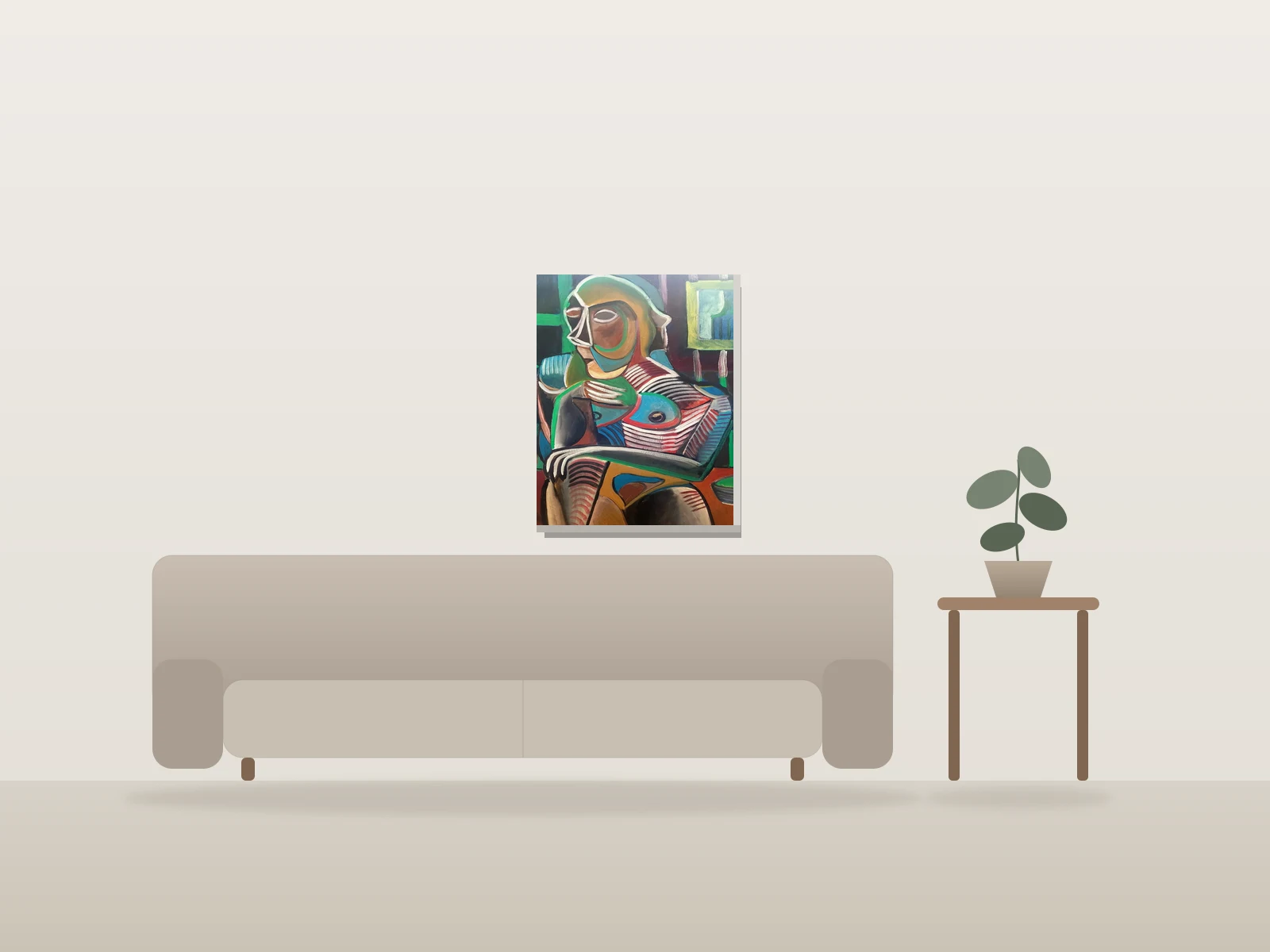 Cubism homme par David présentée à l'échelle dans une pièce