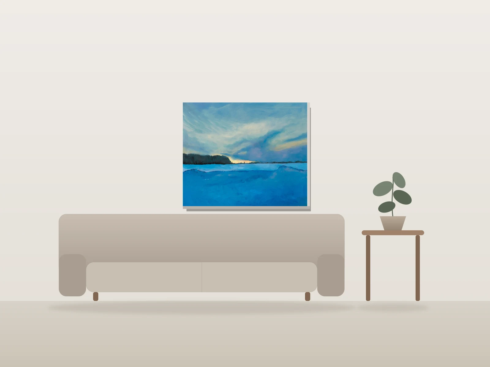 Mirabel (coucher de soleil sur neige) by André St-Georges shown to scale in a room