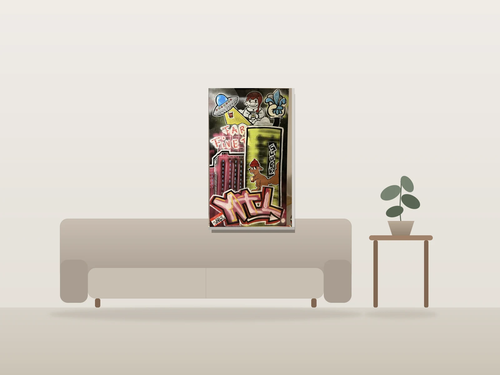 Montreal Five Roses by Varo shown to scale in a room