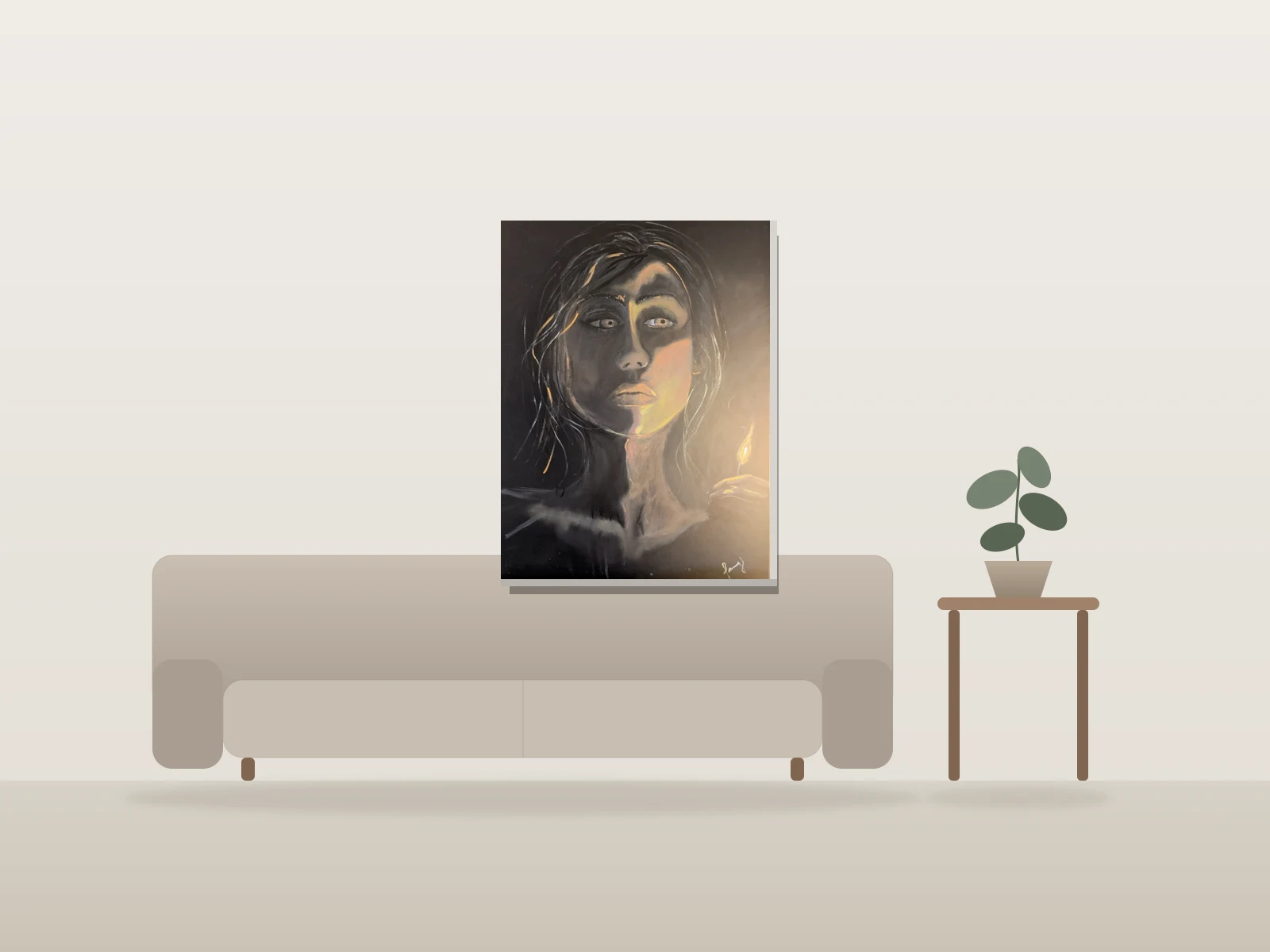 Lumière par Fanny présentée à l'échelle dans une pièce