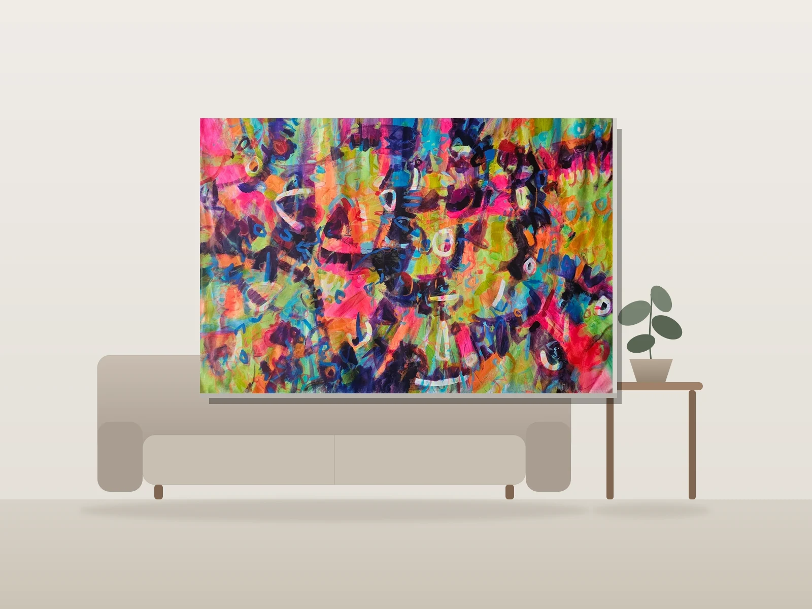 Danse tribale by Suzanne Lord shown to scale in a room