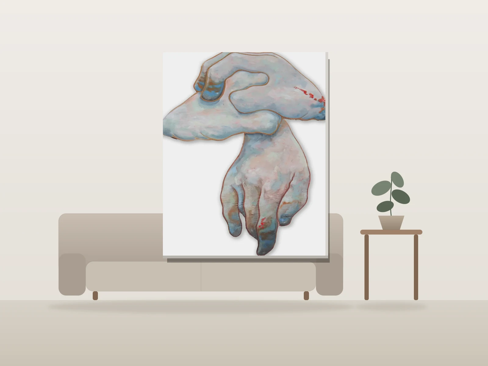 champignon (vendu) par Patrick Lamoureux présentée à l'échelle dans une pièce